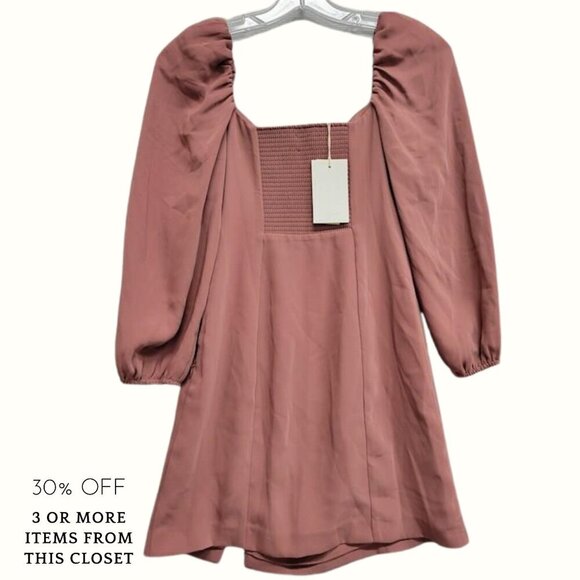 NWT Wilfred Novella Puff-Sleeve Mini Dress With Slit in Ashy Rose Pink - Picture 5 of 7